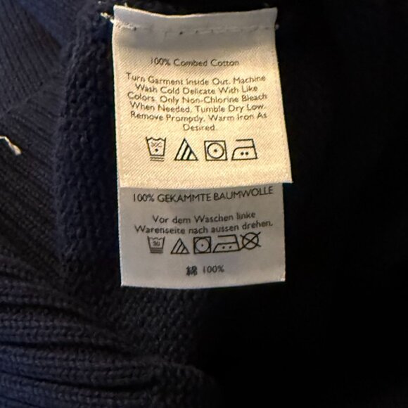 Eddie Bauer XL Tall Mens Navy‎ Yellow Striped 1/4 Zip Sweater 100% Cotton - Picture 5 of 11